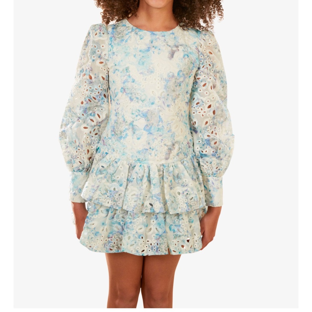 Girls Alexa Broderie Dress In Blue Lily